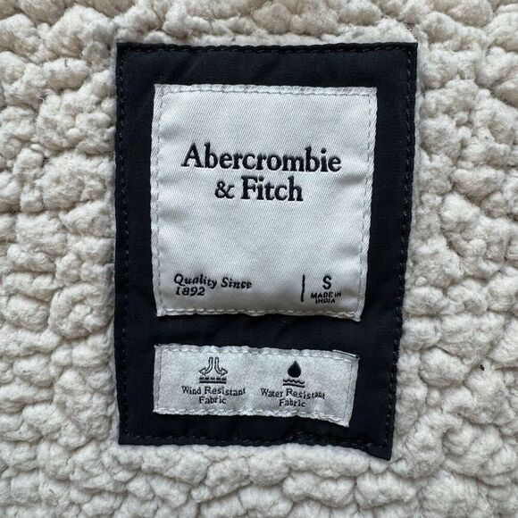 Abercrombie & Fitch Black Military Parka Sherpa-Lined Hooded Small *no Fur Trim* - Picture 5 of 12